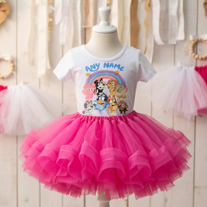 Bluey Bingo and Friends Tutu Set Girls Personalized Custom Hot Pink Tutu Outfit Dress Theme Cake Smash Party