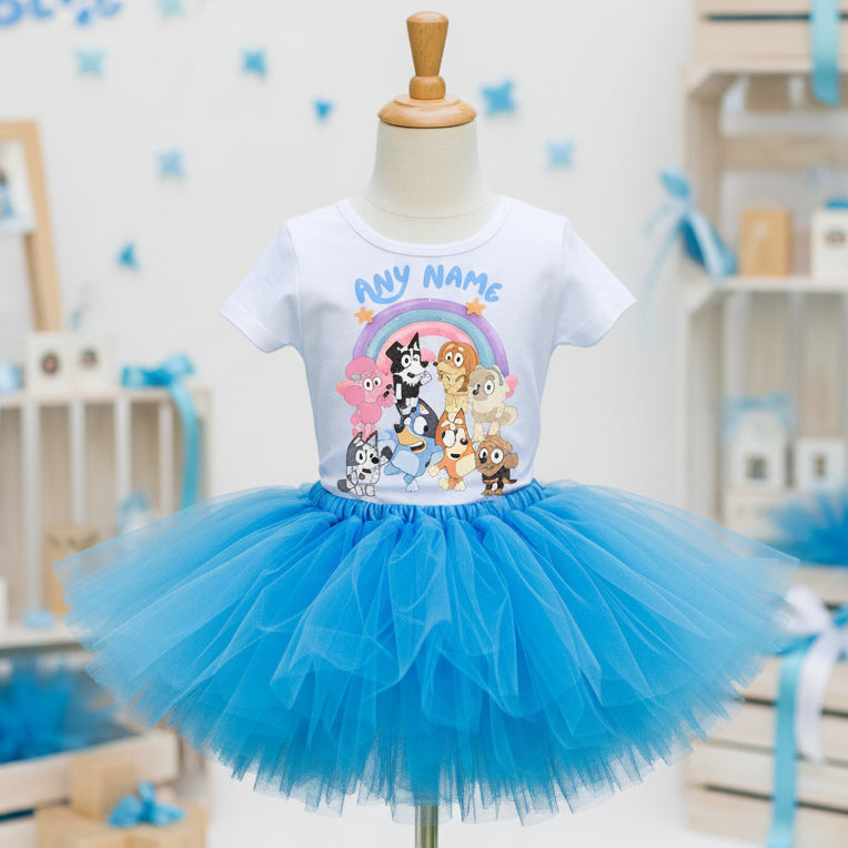 Bluey Bingo and Friends Tutu Set Girls Personalized Custom Blue Tutu Outfit Dress Theme Cake Smash Party