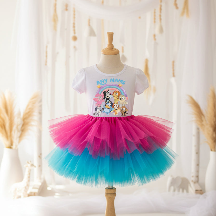 Bluey Bingo and Friends Tutu Set Girls Personalized Custom Hot Pink Blue Tutu Outfit Dress Theme Cake Smash Party