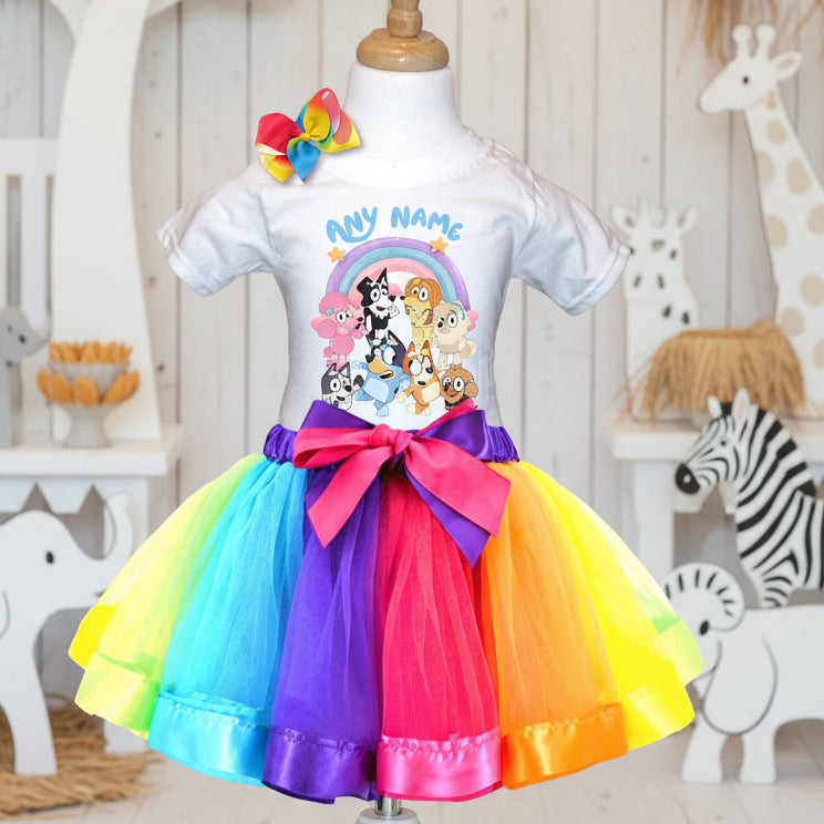 Bluey Bingo and Friends Tutu Set Girls Personalized Custom Rainbow Ribbon Tutu Outfit Dress Theme Cake Smash Party