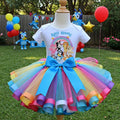 Bluey Bingo and Friends Tutu Set Girls Personalized Custom Multicolor Ribbon Sewn Trim Tutu Outfit Dress Theme Cake Smash Birthday Party