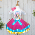 Bluey Bingo and Friends Tutu Set Girls Personalized Custom Hot Pink Blue Yellow Ribbon Trim Tutu Outfit Dress Theme Cake Smash Party