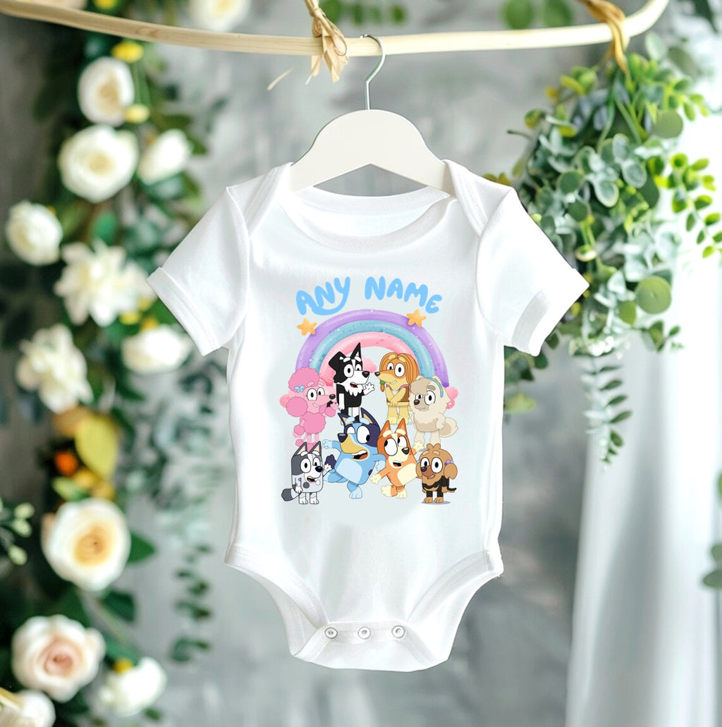 Bluey Bingo and Friends Personalized Custom White T-Shirt or Onesie Theme Cake Smash Party