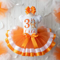Bluey Bingo Heeler Tutu Set Girls Personalized Custom White Orange Ribbon Sewn Trim Tutu Outfit Dress Theme Cake Smash Birthday Party