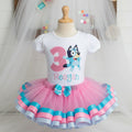 Bluey Heeler Dog Tutu Set Girls Personalized Custom Pink Blue White Ribbon Sewn Trim Tutu Outfit Dress Theme Cake Smash Birthday Party