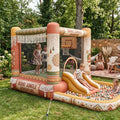 Play Bounce House Jumping Playhouse area with Slide and Ball Pit Boho Bohemian Jungle Adventure Theme