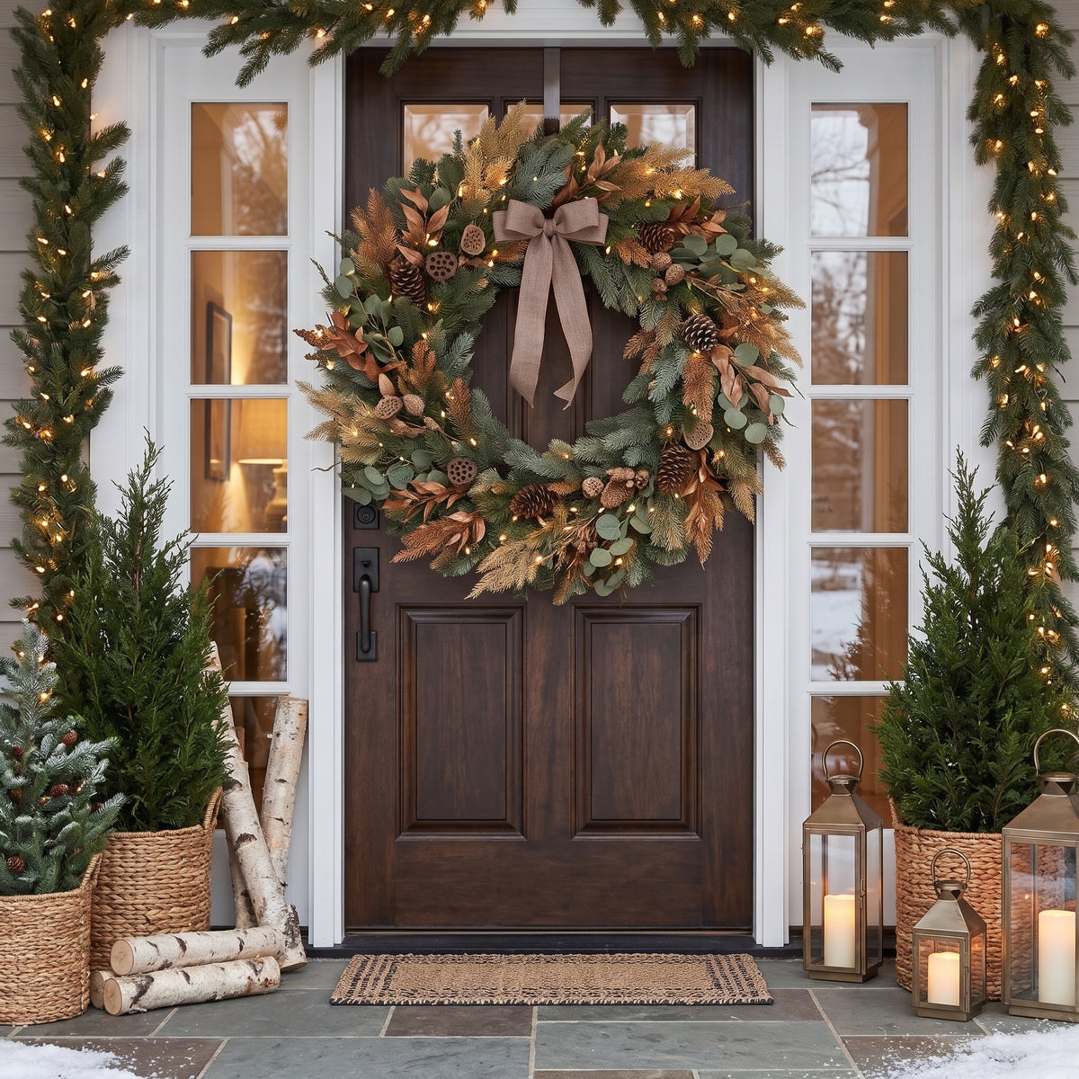 36-Inch Pre-Lit Boho Botanical and Earthen Neutral Luxury Artificial Holiday Wreath Christmas Decor
