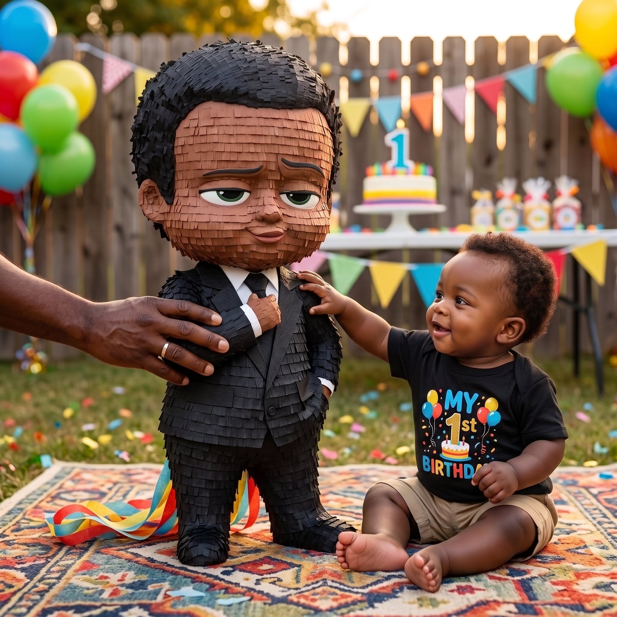 Premium Handmade 30-Inch Boss Baby Black Boy Character Pull-String Piñata Table Decor Party Centerpiece