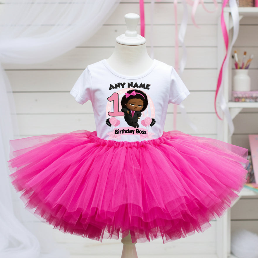 Boss Baby Black Girl Afro Tutu Set Girls Personalized Custom Hot Pink Tutu Outfit Dress Theme Cake Smash Birthday Party