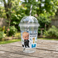 (Pack of 6) Boss Baby Boy Custom Personalized Birthday Party 16 oz Cups with Dome Lids & Straws
