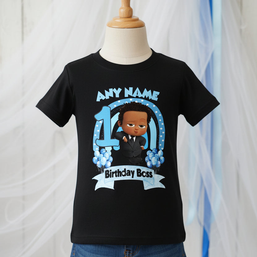 Boss Baby Black Boy Afro Personalized Custom Black T-Shirt or Onesie Theme Cake Smash Birthday Party