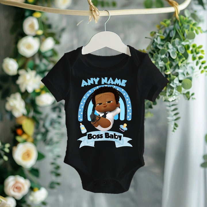 Boss Baby Black Boy Afro Personalized Custom Black T-Shirt or Onesie Theme Cake Smash Party