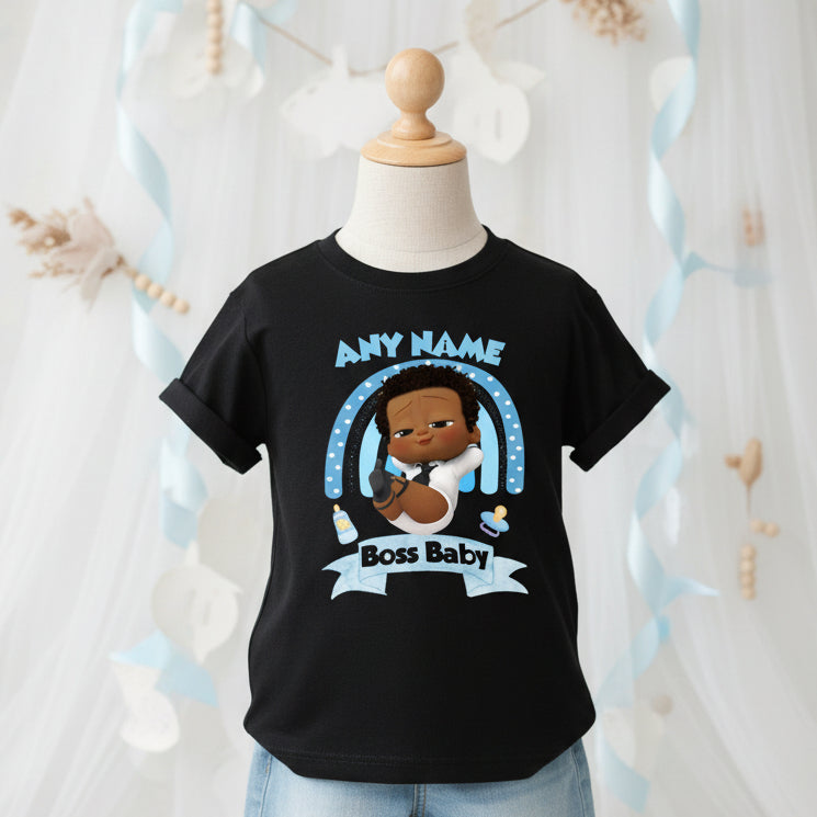 Boss Baby Black Boy Afro Personalized Custom Black T-Shirt or Onesie Theme Cake Smash Party