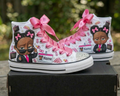Custom Boss Baby Black Girl High-Top Sneakers Shoes Personalized with Name, Ribbon Laces & Rhinestones Birthday Parties Everyday Gift