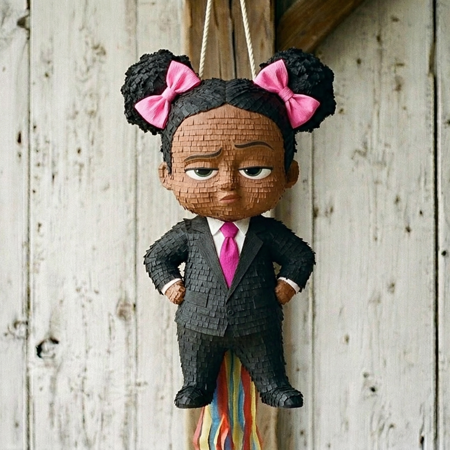Premium Handmade 30-Inch Boss Baby Black Girl Character Pull-String Piñata Table Decor Party Centerpiece