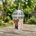 (Pack of 6) Black Boss Baby Girl Custom Personalized Birthday Party 16 oz Cups with Dome Lids & Straws