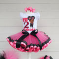 Afro Girl Boss Baby Black Girl Tutu Set Girls Personalized Custom Pink Black Polka Dot Ribbon Sewn Trim Tutu Outfit Dress Theme Cake Smash Birthday Party