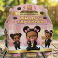 (Pack of 6) Black Boss Baby Girl Custom Personalized Birthday Party Favor Gable Treat Boxes