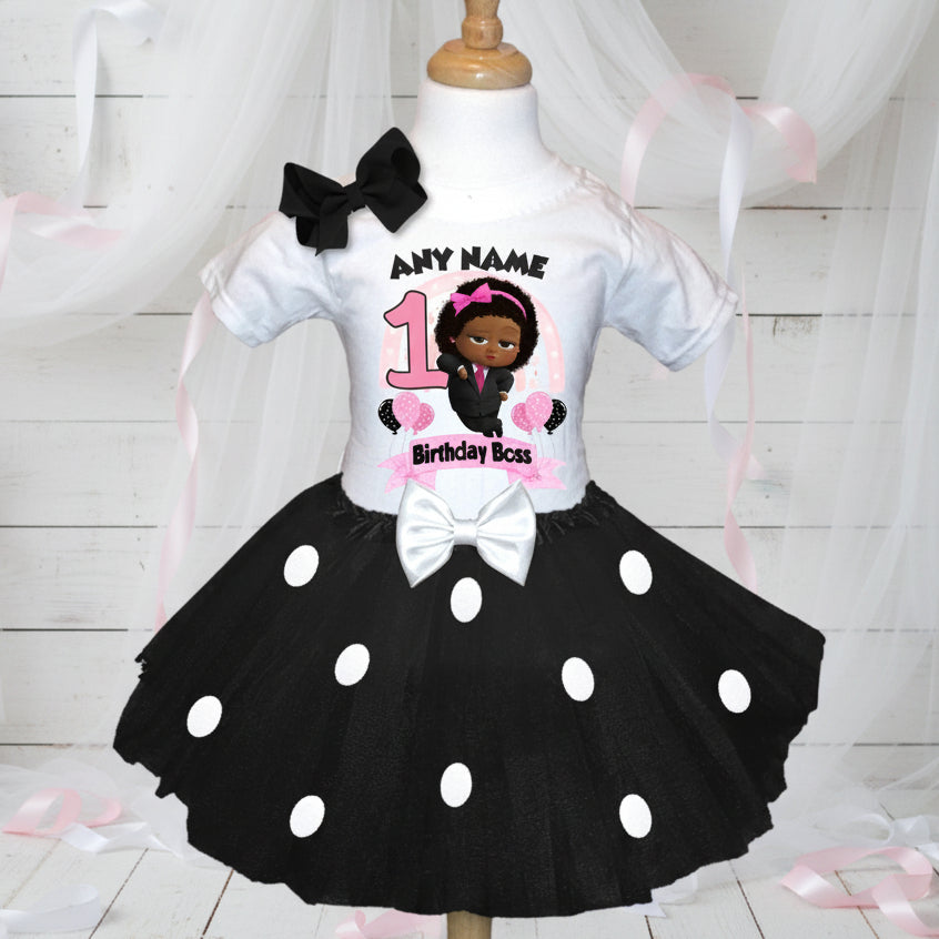 Boss Baby Black Girl Afro Tutu Set Girls Personalized Custom Black White Polka Dots Tutu Outfit Dress Theme Cake Smash Birthday Party