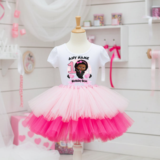 Boss Baby Black Girl Afro Tutu Set Girls Personalized Custom Pink Hot Pink Tutu Outfit Dress Theme Cake Smash Birthday Party