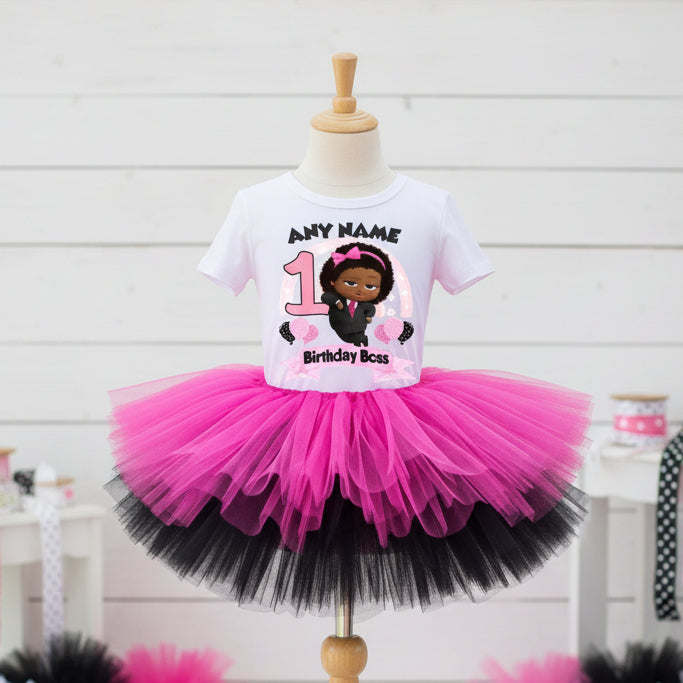 Boss Baby Black Girl Afro Tutu Set Girls Personalized Custom Hot Pink Black Tutu Outfit Dress Theme Cake Smash Birthday Party