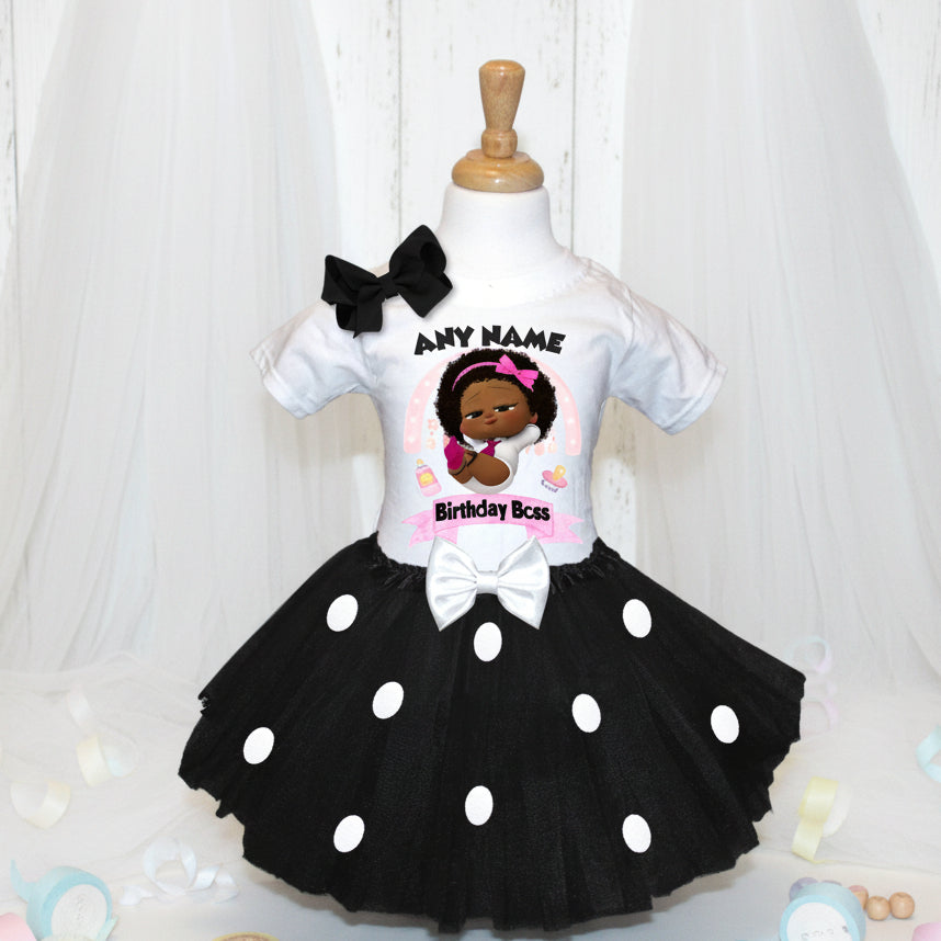 Boss Baby Black Girl Afro Tutu Set Girls Personalized Custom Black White Polka Dots Tutu Outfit Dress Theme Cake Smash Party