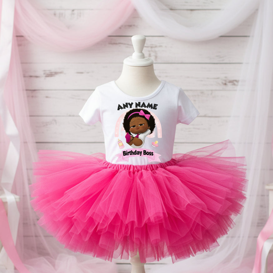 Boss Baby Black Girl Afro Tutu Set Girls Personalized Custom Hot Pink Tutu Outfit Dress Theme Cake Smash Party