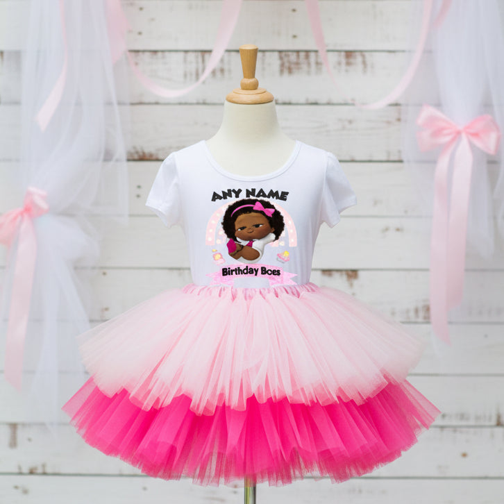 Boss Baby Black Girl Afro Tutu Set Girls Personalized Custom Pink Hot Pink Tutu Outfit Dress Theme Cake Smash Party