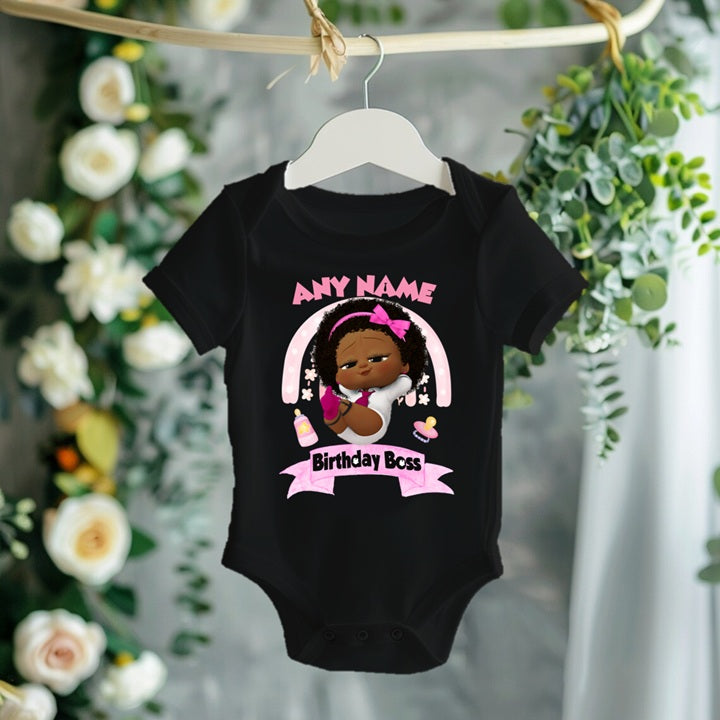 Boss Baby Black Girl Afro Personalized Custom Black T-Shirt or Onesie Theme Cake Smash Party