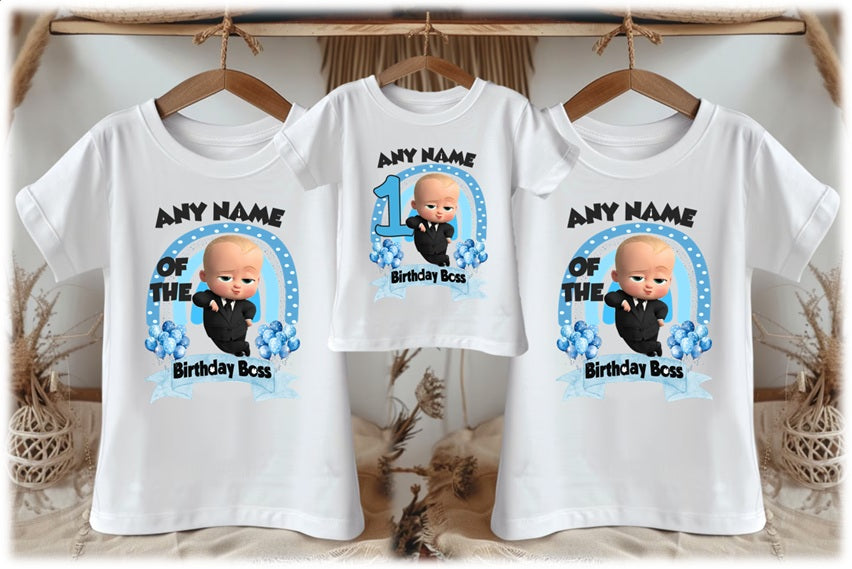 Boss Baby Boy Personalized Custom White Family T-Shirt or Onesie Pack Theme Cake Smash Birthday Party