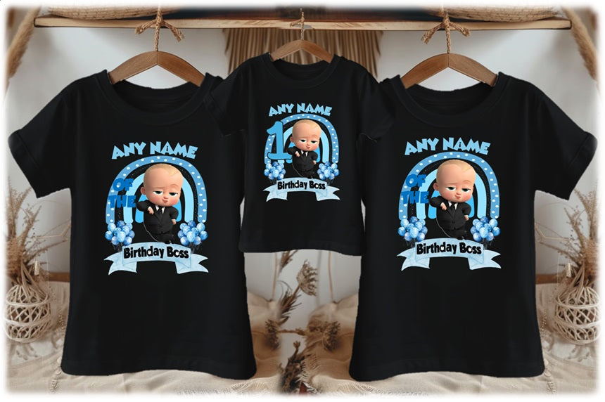 Boss Baby Boy Personalized Custom Black Family T-Shirt or Onesie Pack Theme Cake Smash Birthday Party