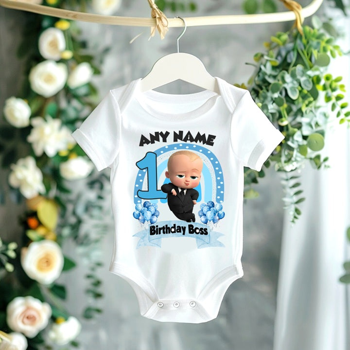 Boss Baby Boy Personalized Custom White T-Shirt or Onesie Theme Cake Smash Birthday Party