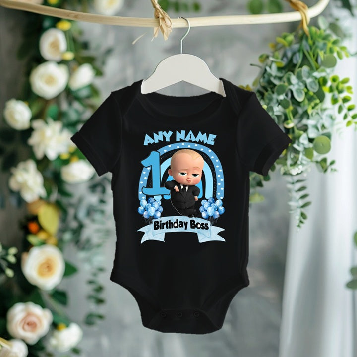 Boss Baby Boy Personalized Custom Black T-Shirt or Onesie Theme Cake Smash Birthday Party