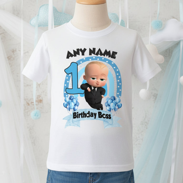 Boss Baby Boy Personalized Custom White T-Shirt or Onesie Theme Cake Smash Birthday Party