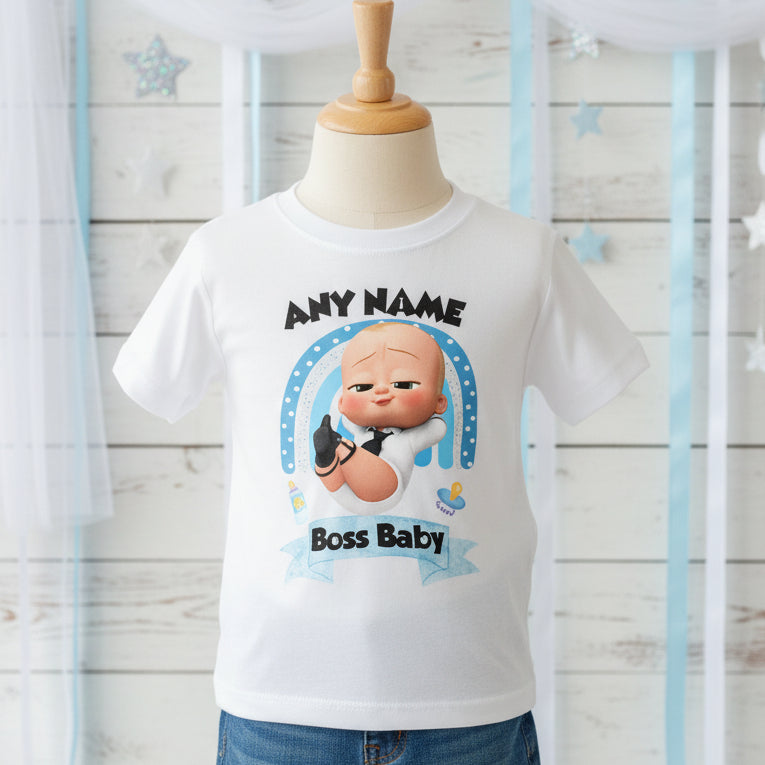 Boss Baby Boy Personalized Custom White T-Shirt or Onesie Theme Cake Smash Party
