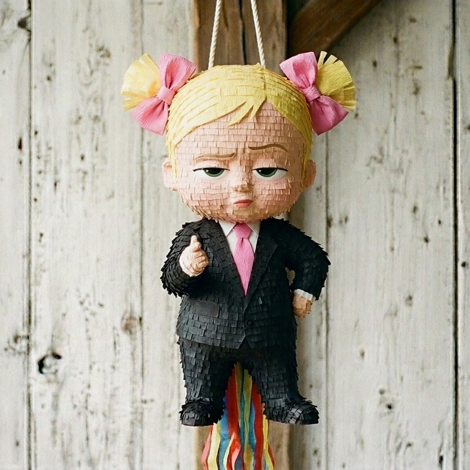 Premium Handmade 30-Inch Boss Baby Girl Character Pull-String Piñata Table Decor Party Centerpiece