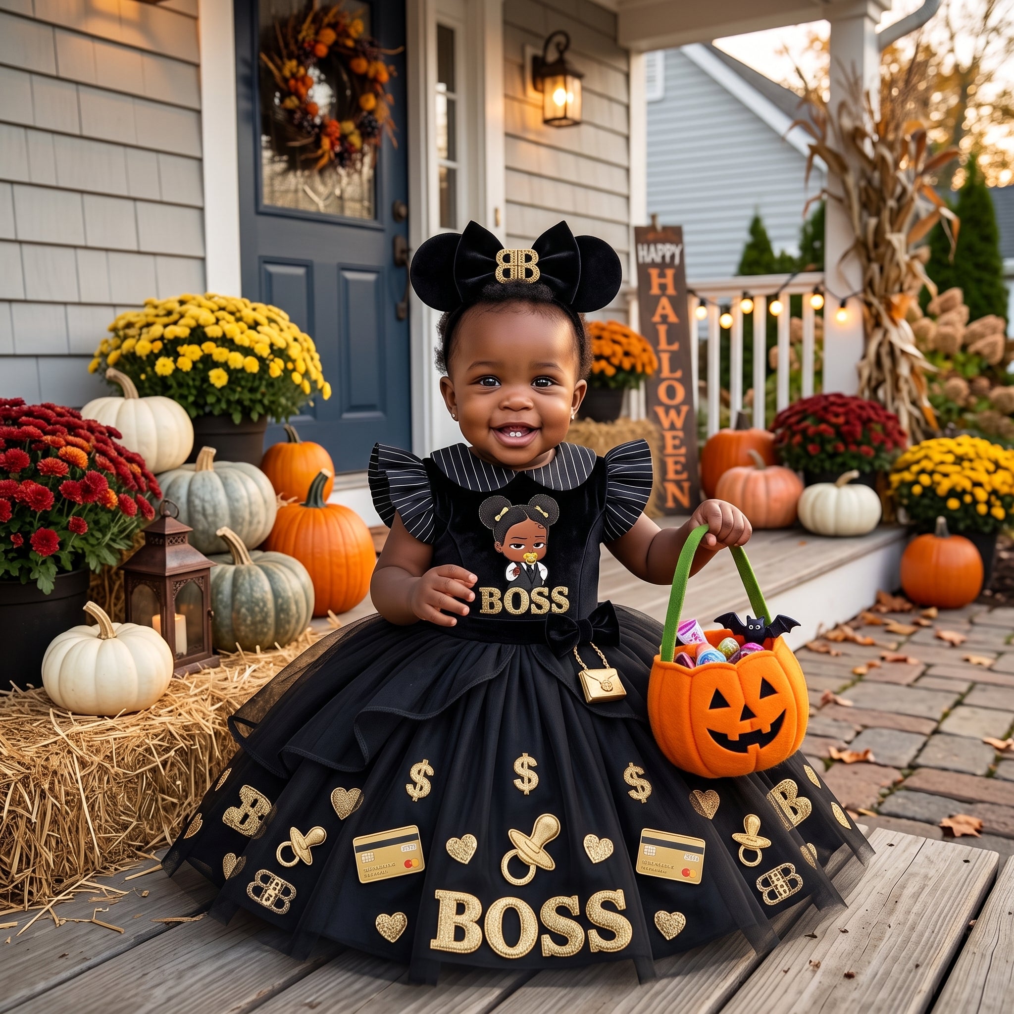 Black Boss Baby Girl Girls' Deluxe Sparkle Tutu Party Costume Dress Set with Matching Headband Halloween Birthday Pageant