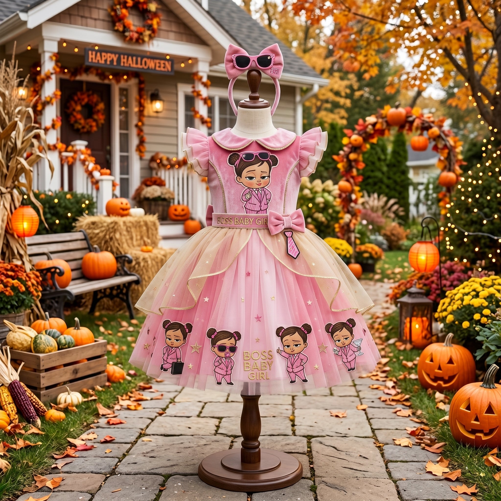Brunette Boss Baby Girl Girls' Deluxe Sparkle Tutu Party Costume Dress Set with Matching Headband Halloween Birthday Pageant