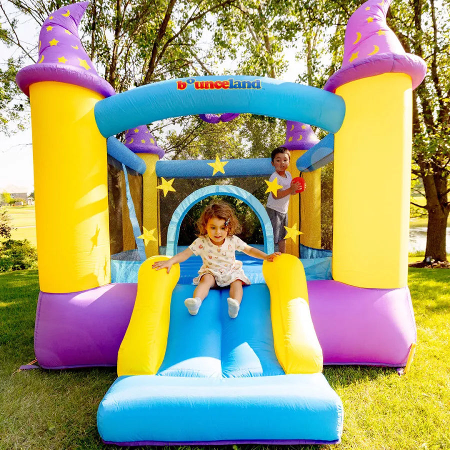 Play Bounce House Bounceland Jumping Playhouse area with Slide Wizard Theme