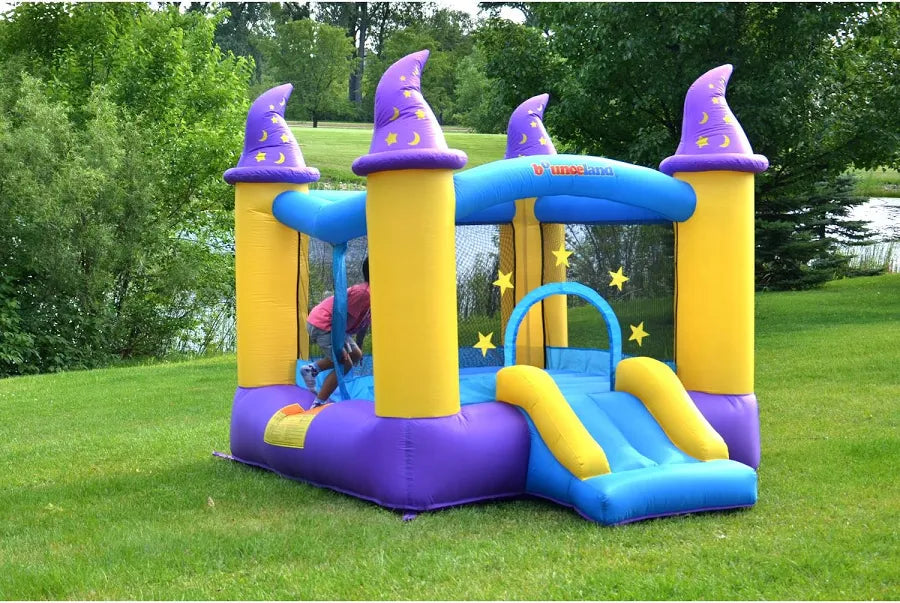 Play Bounce House Bounceland Jumping Playhouse area with Slide Wizard Theme