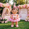 5' Brown-Haired Ballerina with Birthday Hat and Present Yard Birthday Inflatable Blow Up Decor Prop