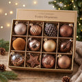 12-Piece Assorted Bronze, Copper, and Brown Luxury Shatterproof Holiday Ornament Set Christmas Decor