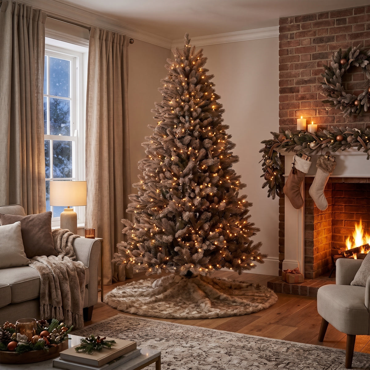 7-Foot Pre-Lit Warm Mocha Brown Artificial Christmas Tree Life Size Christmas Decor