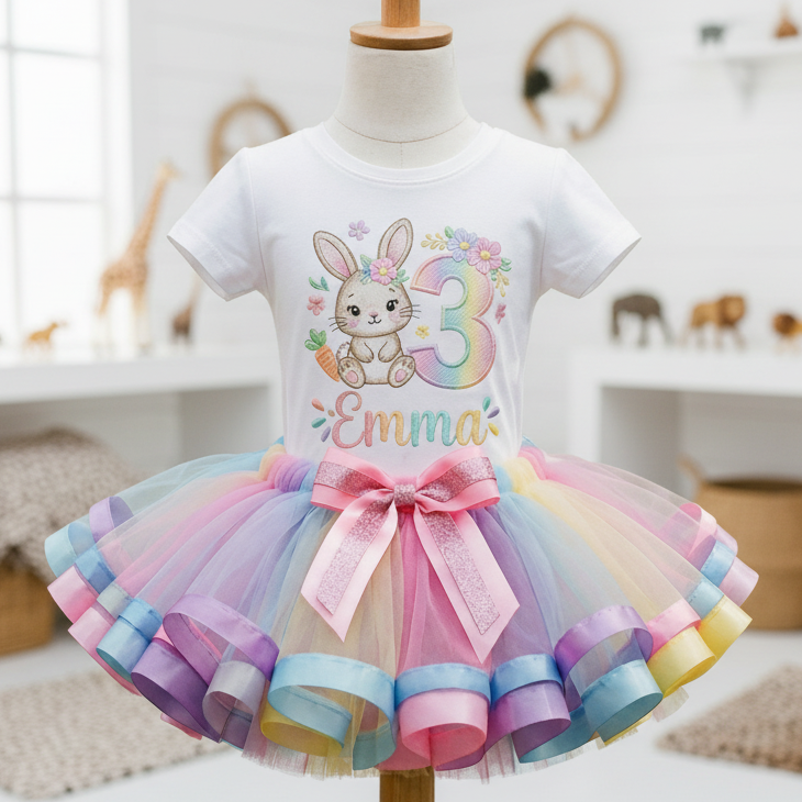 Cute Little Bunny Rabbit Tutu Set Girls Personalized Custom Tutu Outfit Dress Theme Cake Smash Birthday Party