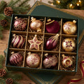 12-Piece Assorted Burgundy and Gold Luxury Shatterproof Holiday Ornament Set Christmas Decor