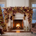 8-Foot Pre-Lit Regal Burgundy and Gold Luxury Artificial Holiday Garland Christmas Decor