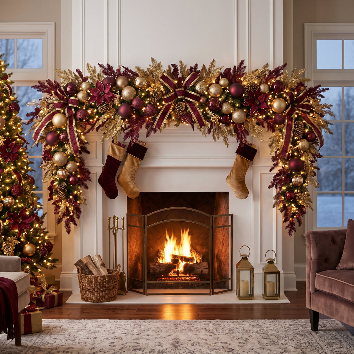 8-Foot Pre-Lit Regal Burgundy and Gold Luxury Artificial Holiday Garland Christmas Decor