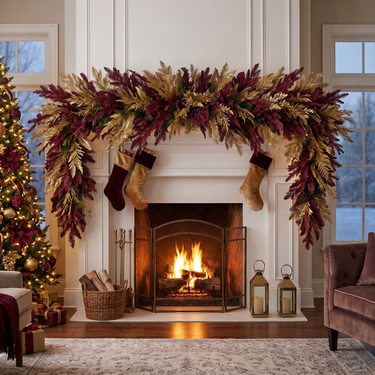 8-Foot Pre-Lit Regal Burgundy and Gold Luxury Artificial Holiday Garland Christmas Decor