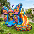 Play Bounce House Jumping Playhouse area with Slide and Ball Pit Butterfly Castle Theme