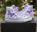 Custom Butterfly High-Top Sneakers Shoes Personalized with Name, Ribbon Laces & Rhinestones Birthday Parties Everyday Gift